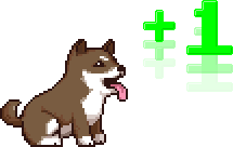 Pixel art de um Shiba e o texto +1 ao lado